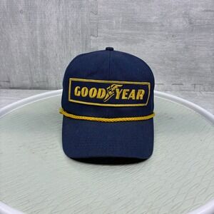 Vintage Goodyear Hat Mens Blue Cotton Racing Snapback Trucker Rope NASCAR